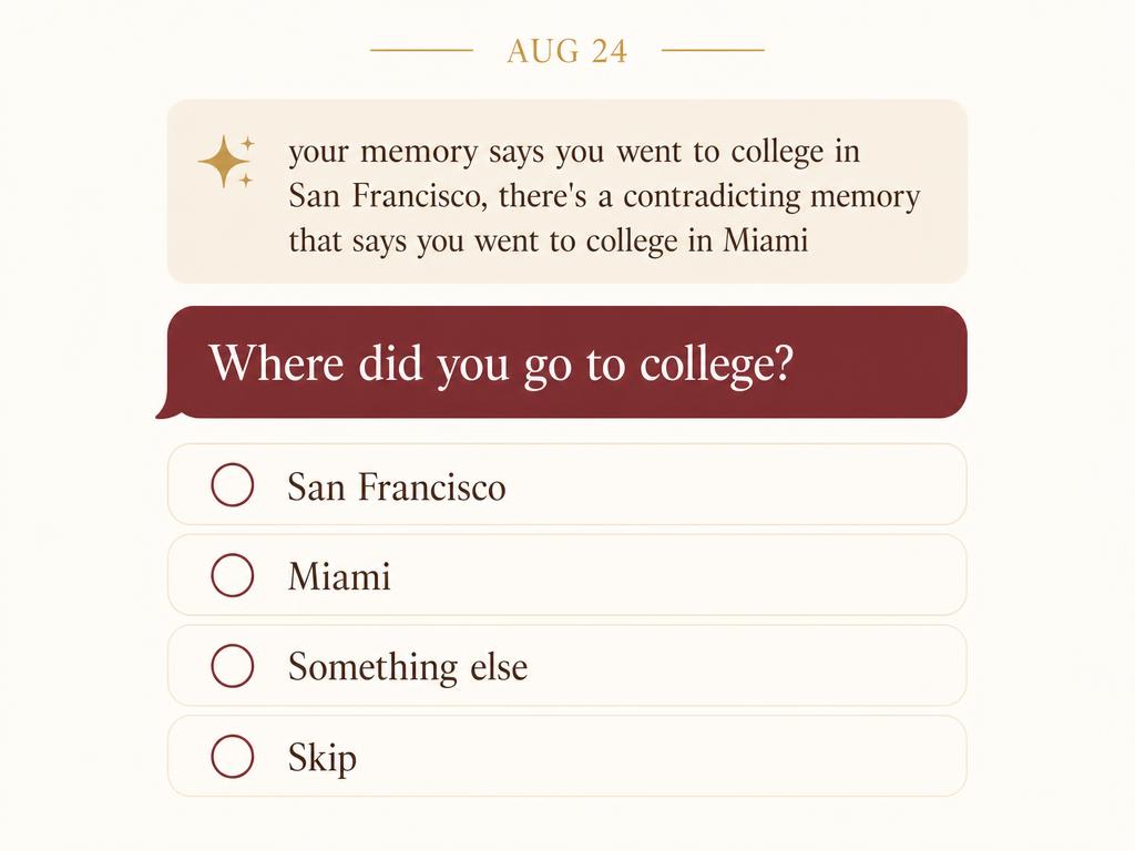 A memory check asking where they went to college, with simple multiple choice answers